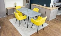Set Masă Living Extensibilă KJT546 Gri cu 4 Scaune Tapițate KJC38 Galbene 9