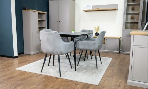 Set Masă Living Extensibilă KJT546 Gri cu 4 Scaune Tapițate KJC38 Gri