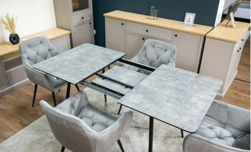 Set Masă Living Extensibilă KJT546 Gri cu 4 Scaune Tapițate KJC38 Gri