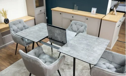 Set Masă Living Extensibilă KJT546 Gri cu 4 Scaune Tapițate KJC38 Gri