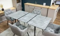 Set Masă Living Extensibilă KJT546 Gri cu 4 Scaune Tapițate KJC38 Gri