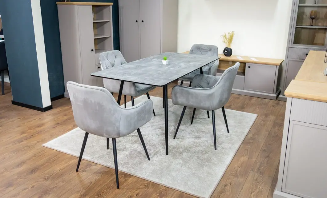 Set Masă Living Extensibilă KJT546 Gri cu 4 Scaune Tapițate KJC38 Gri 4