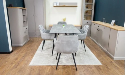 Set Masă Living Extensibilă KJT546 Gri cu 4 Scaune Tapițate KJC38 Gri