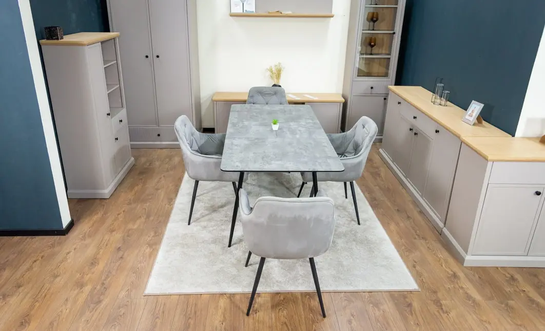 Set Masă Living Extensibilă KJT546 Gri cu 4 Scaune Tapițate KJC38 Gri 9