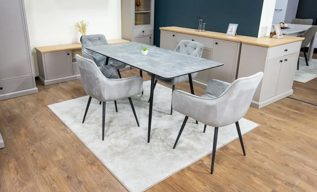 Set Masă Living Extensibilă KJT546 Gri cu 4 Scaune Tapițate KJC38 Gri 1