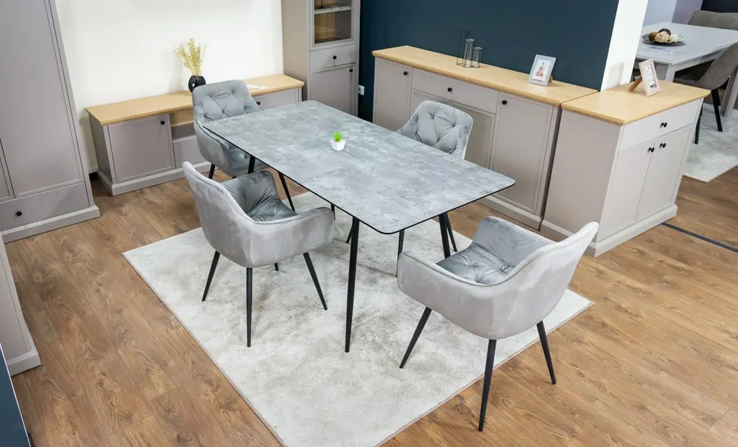 Set Masă Living Extensibilă KJT546 Gri cu 4 Scaune Tapițate KJC38 Gri 8