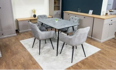 Set Masă Living Extensibilă KJT546 Gri cu 4 Scaune Tapițate KJC38 Gri