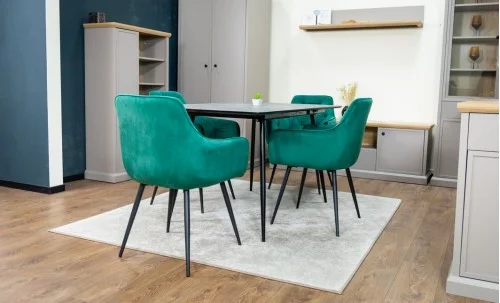 Set Masă Living Extensibilă KJT546 Gri cu 4 Scaune Tapițate KJC38 Verzi