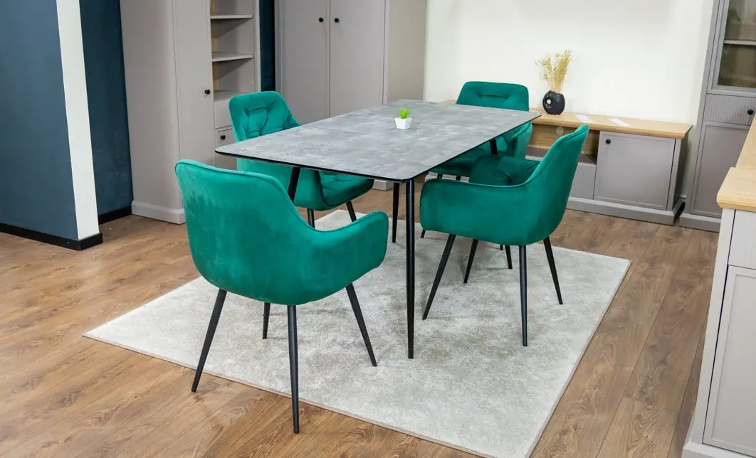 Set Masă Living Extensibilă KJT546 Gri cu 4 Scaune Tapițate KJC38 Verzi 3