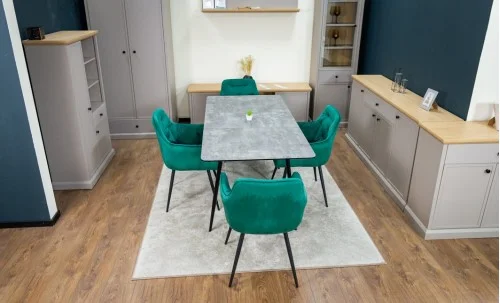 Set Masă Living Extensibilă KJT546 Gri cu 4 Scaune Tapițate KJC38 Verzi