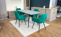 Set Masă Living Extensibilă KJT546 Gri cu 4 Scaune Tapițate KJC38 Verzi