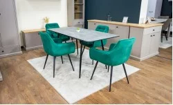 Set Masă Living Extensibilă KJT546 Gri cu 4 Scaune Tapițate KJC38 Verzi