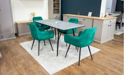 Set Masă Living Extensibilă KJT546 Gri cu 4 Scaune Tapițate KJC38 Verzi