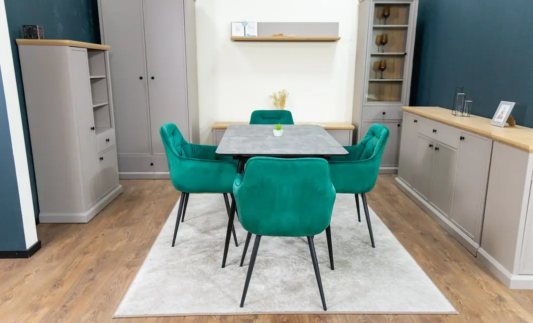 Set Masă Living Extensibilă KJT546 Gri cu 4 Scaune Tapițate KJC38 Verzi 5