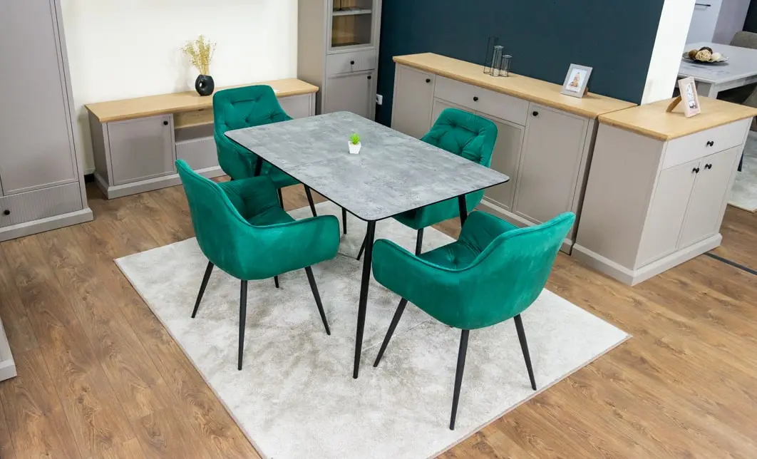 Set Masă Living Extensibilă KJT546 Gri cu 4 Scaune Tapițate KJC38 Verzi 10