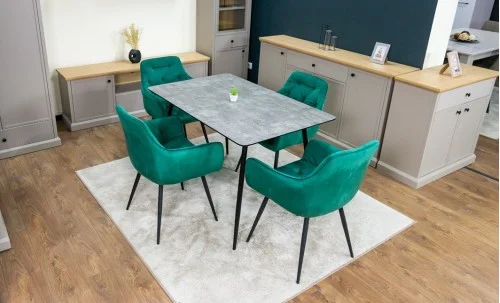 Set Masă Living Extensibilă KJT546 Gri cu 4 Scaune Tapițate KJC38 Verzi