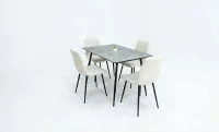 Set Masă Living Extensibilă KJT546 Gri cu 4 Scaune Tapițate KJC5341 Bej
