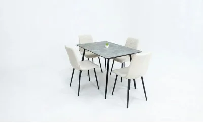 Set Masă Living Extensibilă KJT546 Gri cu 4 Scaune Tapițate KJC5341 Bej