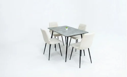 Set Masă Living Extensibilă KJT546 Gri cu 4 Scaune Tapițate KJC5341 Bej