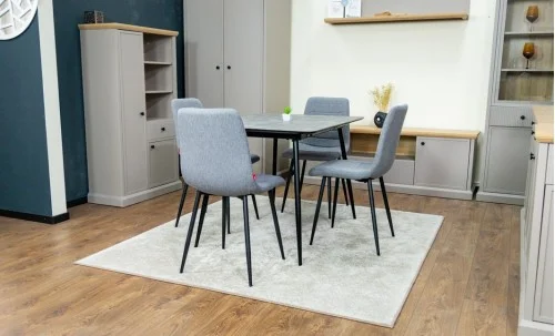 Set Masă Living Extensibilă KJT546 Gri cu 4 Scaune Tapițate KJC5341 Gri