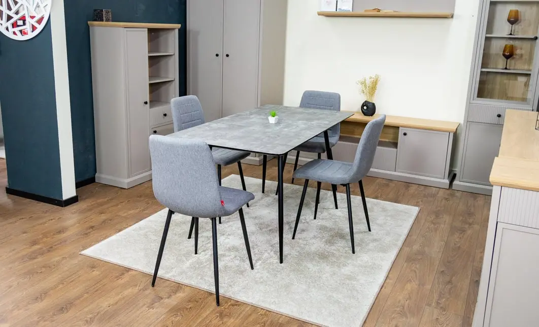 Set Masă Living Extensibilă KJT546 Gri cu 4 Scaune Tapițate KJC5341 Gri 4