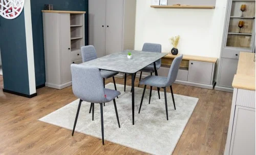 Set Masă Living Extensibilă KJT546 Gri cu 4 Scaune Tapițate KJC5341 Gri