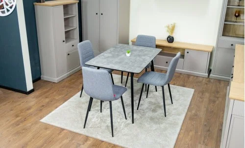 Set Masă Living Extensibilă KJT546 Gri cu 4 Scaune Tapițate KJC5341 Gri
