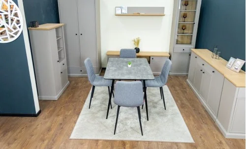 Set Masă Living Extensibilă KJT546 Gri cu 4 Scaune Tapițate KJC5341 Gri