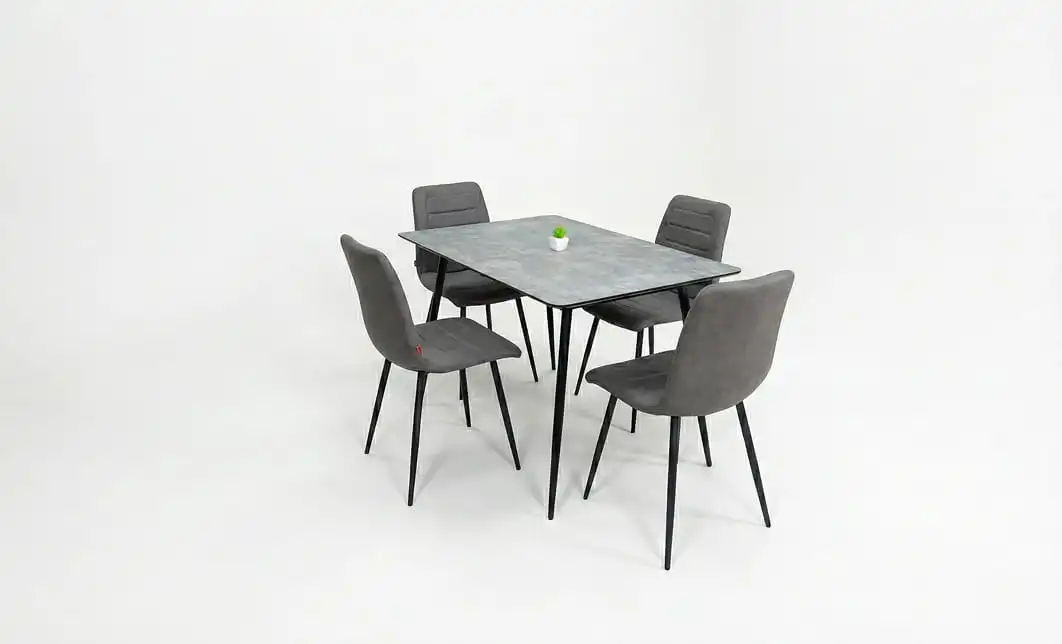 Set Masă Living Extensibilă KJT546 Gri cu 4 Scaune Tapițate KJC5341 Maro 1