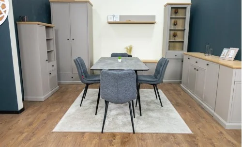 Set Masă Living Extensibilă KJT546 Gri cu 4 Scaune Tapițate DCM2001AF Gri