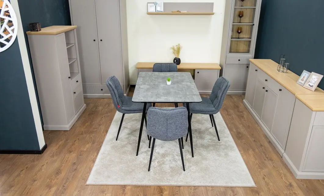 Set Masă Living Extensibilă KJT546 Gri cu 4 Scaune Tapițate DCM2001AF Gri