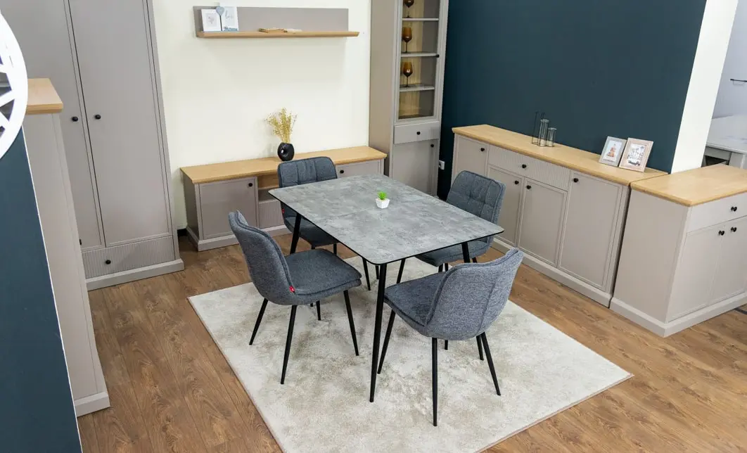 Set Masă Living Extensibilă KJT546 Gri cu 4 Scaune Tapițate DCM2001AF Gri