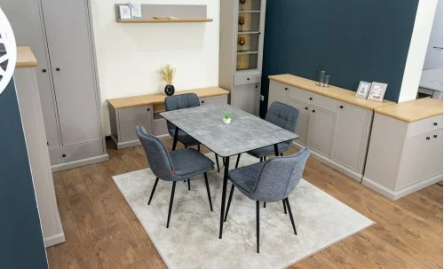 Set Masă Living Extensibilă KJT546 Gri cu 4 Scaune Tapițate DCM2001AF Gri