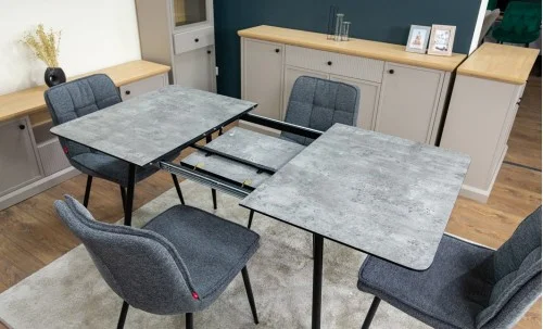 Set Masă Living Extensibilă KJT546 Gri cu 4 Scaune Tapițate DCM2001AF Gri