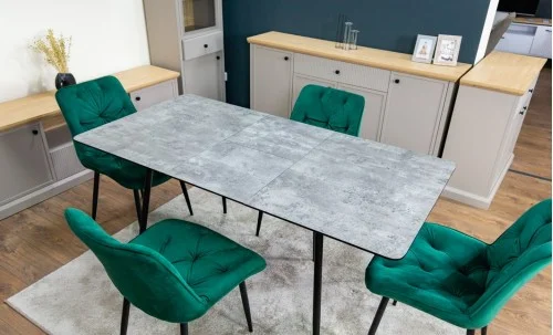 Set Masă Living Extensibilă KJT546 Gri cu 4 Scaune Tapițate KJC0357 Verzi
