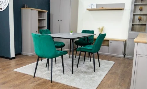 Set Masă Living Extensibilă KJT546 Gri cu 4 Scaune Tapițate KJC0357 Verzi