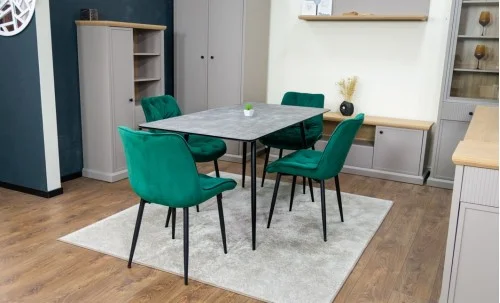 Set Masă Living Extensibilă KJT546 Gri cu 4 Scaune Tapițate KJC0357 Verzi
