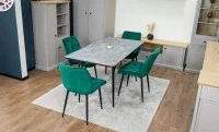 Set Masă Living Extensibilă KJT546 Gri cu 4 Scaune Tapițate KJC0357 Verzi 6