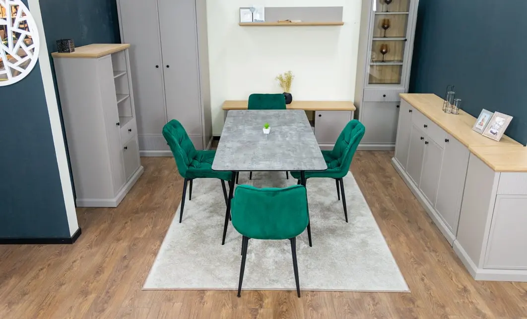 Set Masă Living Extensibilă KJT546 Gri cu 4 Scaune Tapițate KJC0357 Verzi 8