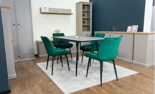 Set Masă Living Extensibilă KJT546 Gri cu 4 Scaune Tapițate KJC0357 Verzi