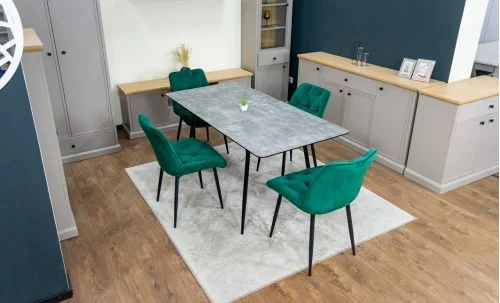 Set Masă Living Extensibilă KJT546 Gri cu 4 Scaune Tapițate KJC0357 Verzi