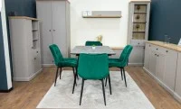 Set Masă Living Extensibilă KJT546 Gri cu 4 Scaune Tapițate KJC0357 Verzi