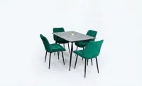 Set Masă Living Extensibilă KJT546 Gri cu 4 Scaune Tapițate KJC0357 Verzi