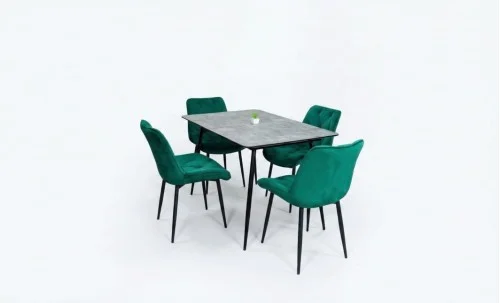 Set Masă Living Extensibilă KJT546 Gri cu 4 Scaune Tapițate KJC0357 Verzi