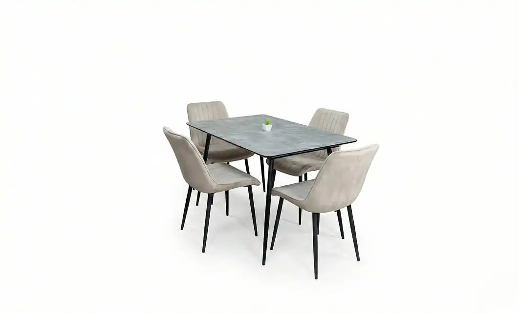 Set Masă Living Extensibilă KJT546 Gri cu 4 Scaune Tapițate KJC176 Bej 1