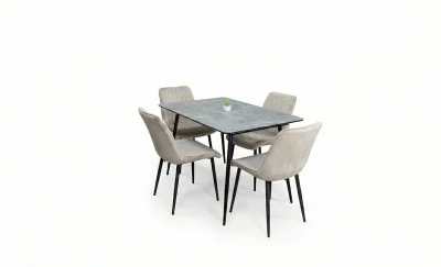 Set Masă Living Extensibilă KJT546 Gri cu 4 Scaune Tapițate KJC176 Bej