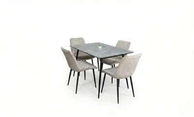 Set Masă Living Extensibilă KJT546 Gri cu 4 Scaune Tapițate KJC176 Bej