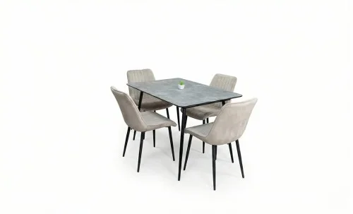 Set Masă Living Extensibilă KJT546 Gri cu 4 Scaune Tapițate KJC176 Bej