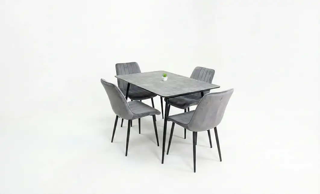 Set Masă Living Extensibilă KJT546 Gri cu 4 Scaune Tapițate KJC176 Gri 1