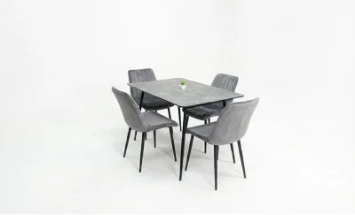 Set Masă Living Extensibilă KJT546 Gri cu 4 Scaune Tapițate KJC176 Gri